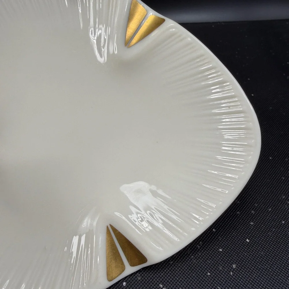 Lenox Vintage Porcelain Triangular Ashtray‎ Trinket Dish Gold Trim Ivory Cream